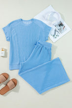 Load image into Gallery viewer, Luxury Solid Corded Short Sleeve T Shirt And Wide Leg Pants Set