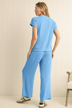 Load image into Gallery viewer, Luxury Solid Corded Short Sleeve T Shirt And Wide Leg Pants Set