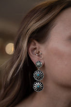 Load image into Gallery viewer, 3 Concho Dangle Earrings with Faux Turquoise - 2 1/4 inch drop