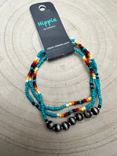 Load image into Gallery viewer, 3 for 1 set of Seed Bead with Faux Navajo Pearl Stretch Bracelets - Turquoise