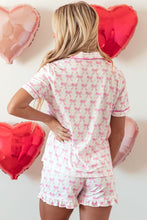 Load image into Gallery viewer, Luxury Bowknot Printed Short Sleeve and Ruffled Shorts Pajama Set