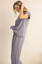 Load image into Gallery viewer, Luxury Solid Corded Short Sleeve T Shirt And Wide Leg Pants Set