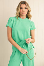 Load image into Gallery viewer, Luxury Solid Corded Short Sleeve T Shirt And Wide Leg Pants Set