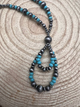 Load image into Gallery viewer, Western Faux Sterling Pearl Teardrop & Faux Turquoise Necklace - 21 inch + 3