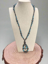 Load image into Gallery viewer, Western Faux Sterling Pearl Teardrop & Faux Turquoise Necklace - 21 inch + 3