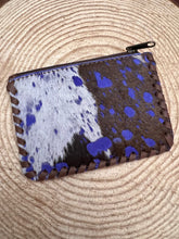 Load image into Gallery viewer, Hair on Hide Coin Purse - with dark blue paint