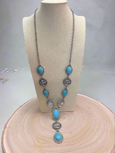 Load image into Gallery viewer, Western Buffalo Coin Faux Lariat Necklace & Earring Set - 26 inch + 3
