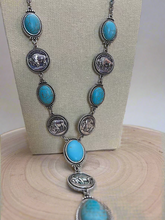 Load image into Gallery viewer, Western Buffalo Coin Faux Lariat Necklace & Earring Set - 26 inch + 3