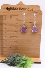 Load image into Gallery viewer, Pink Glitter Paw Prints || Dangle Earrings