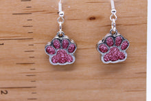 Load image into Gallery viewer, Pink Glitter Paw Prints || Dangle Earrings