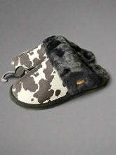Load image into Gallery viewer, Cow Print Faux Fur Slippers - Black and white