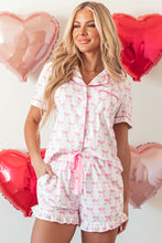 Load image into Gallery viewer, Luxury Bowknot Printed Short Sleeve and Ruffled Shorts Pajama Set