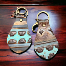 Load image into Gallery viewer, Embossed Leather Key Chain - Blue