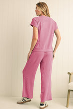 Load image into Gallery viewer, Luxury Solid Corded Short Sleeve T Shirt And Wide Leg Pants Set