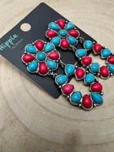 Load image into Gallery viewer, Faux Turquoise and Coral Cluster Post Earrings