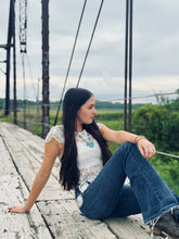 Load image into Gallery viewer, Faux Turquoise Squash Blossom and Earring Set - 18 inch necklace