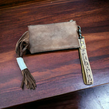 Load image into Gallery viewer, Tooled Cowhide Wristlet Pouch