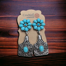 Load image into Gallery viewer, Turquoise Cluster Flower Ear Tag Earrings