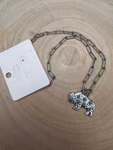 Load image into Gallery viewer, Western Buffalo and Faux Turquoise Necklace - 18 inch + 3