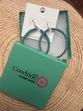 Load image into Gallery viewer, Western Faux Pearls and Faux Turquoise Hoop Earrings - 2 1/2 inch drop
