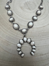 Load image into Gallery viewer, White Stone Faux Squash Blossom Necklace - 16 inch + 3