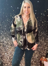 Load image into Gallery viewer, Tie Dye Waffle Knit Top With Criss Cross Front &amp; Hood
