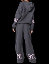 Load image into Gallery viewer, Grey With Pale Pink Bows Sweat Suit Set
