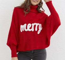 Load image into Gallery viewer, “Merry” Mock Neck Oversized Sweater In Red Or Pink
