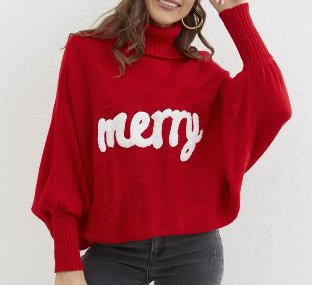 “Merry” Mock Neck Oversized Sweater In Red Or Pink