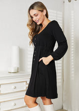 Load image into Gallery viewer, Black Long Sleeve Dress 👗 With Button Up Detail Down Center
