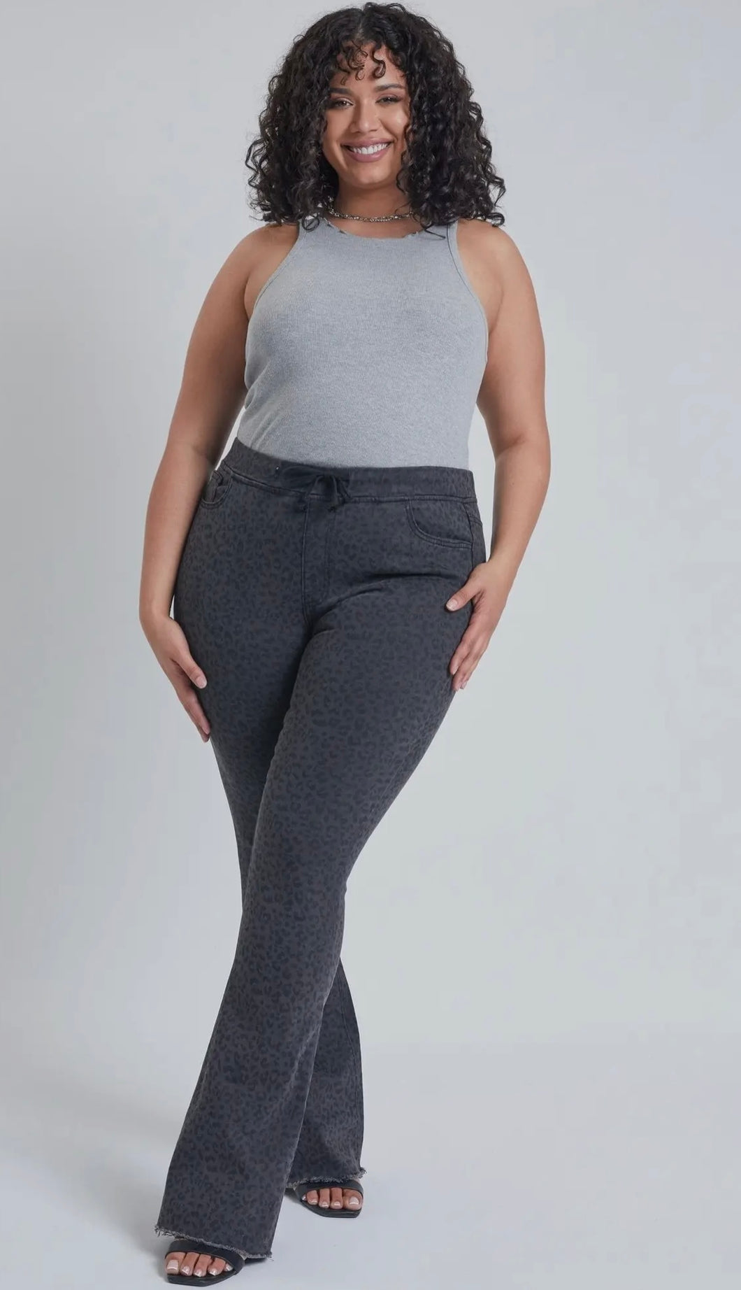 YMI Drawstring Waist Pants With Tiny Leopard Print Detail All Over