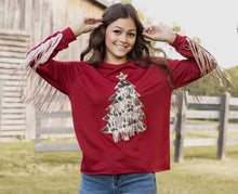 Load image into Gallery viewer, Cow Print Christmas Tree With Fringe Shirt
