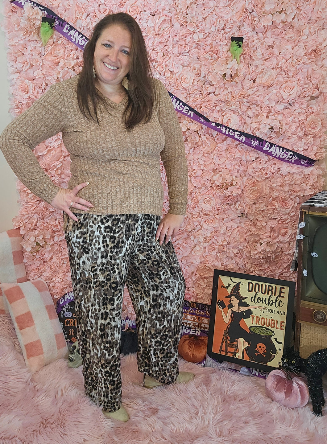 YMI Leopard Print Elastic Waist Pants
