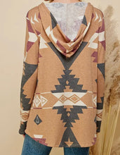 Load image into Gallery viewer, Camel With Aztec Print Loose Fitting Hoodie With Kangaroo Pocket
