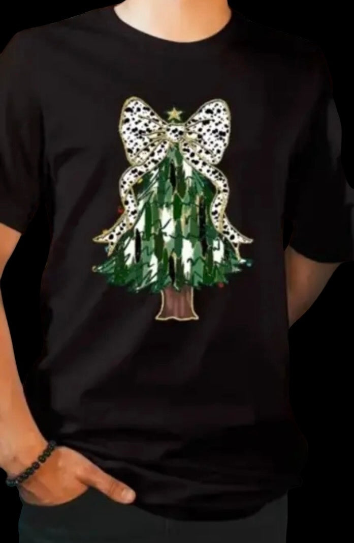 Brush Stroke Christmas Tree Black Tee