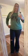 Load image into Gallery viewer, Olive Green Duck Camo Bow Sweatshirt
