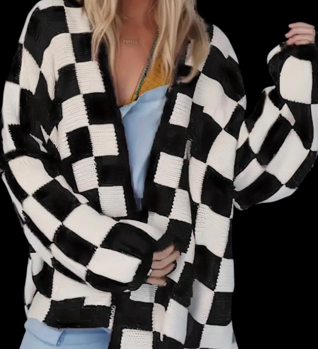 Oversized Soft Black/White Checkered Sweater