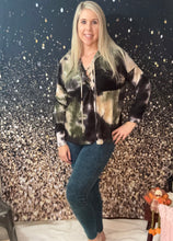 Load image into Gallery viewer, Tie Dye Waffle Knit Top With Criss Cross Front &amp; Hood
