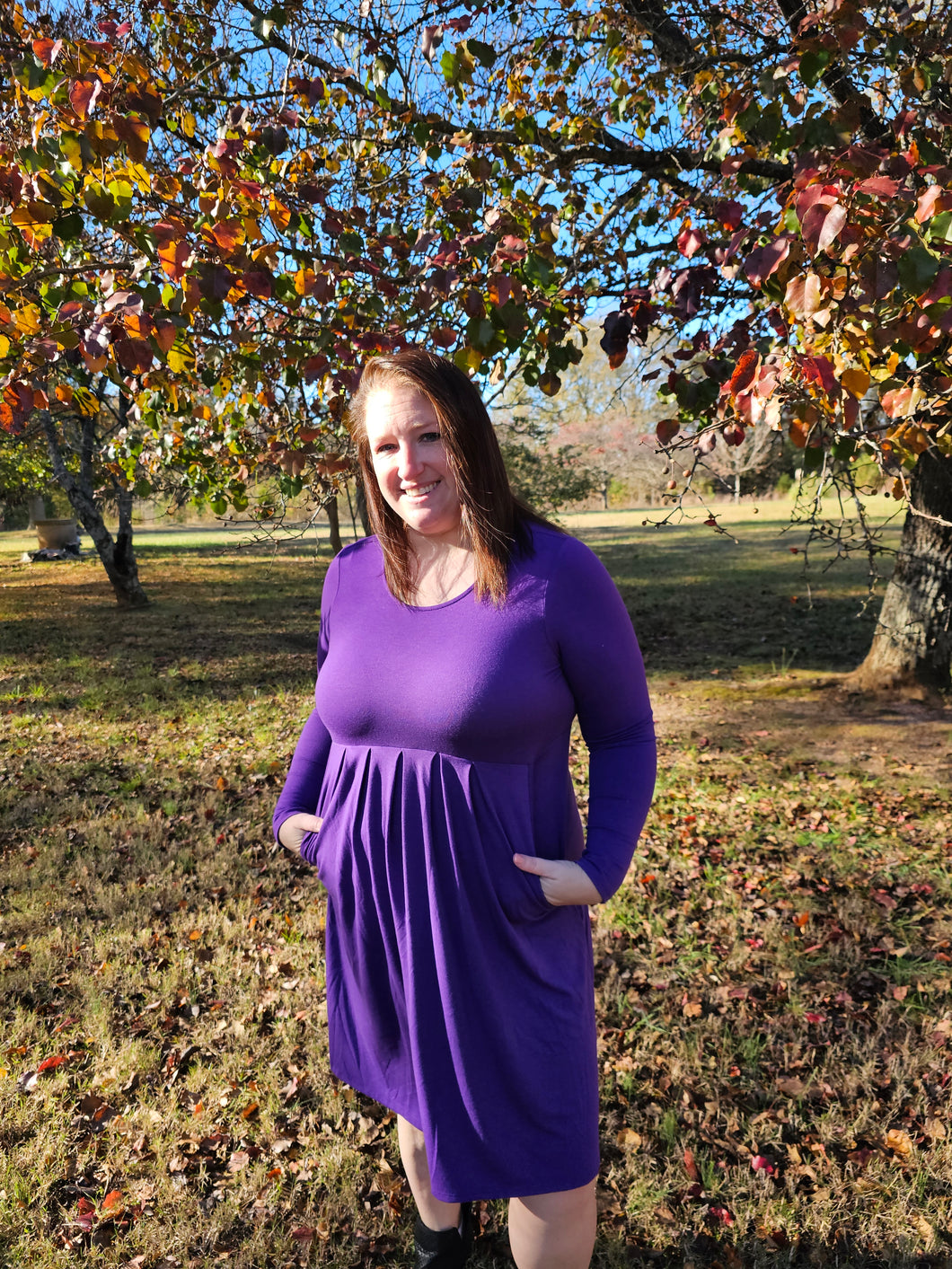 Long Sleeve Purple 🟣 Dress 👗 With Pockets