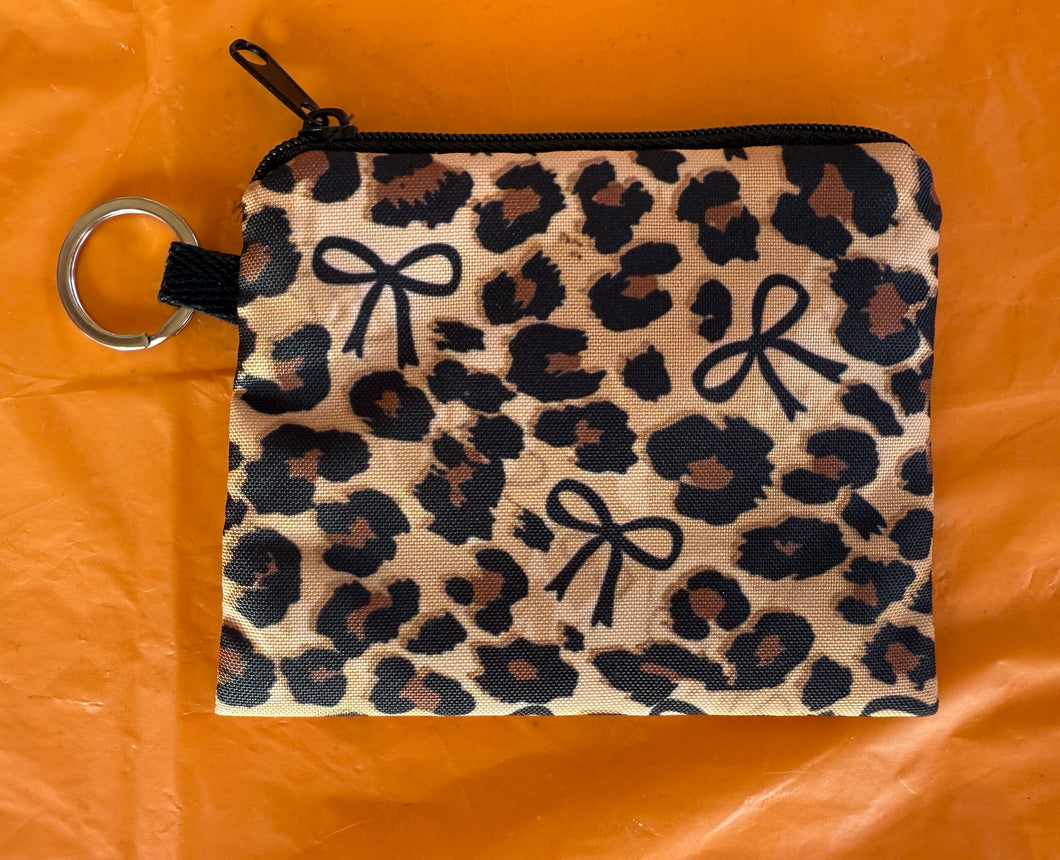 Leopard Print With Bows Coin Purse With Keyring