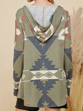 Load image into Gallery viewer, Olive With Aztec Print Loose Fitting Hoodie With Kangaroo Pocket
