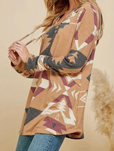 Load image into Gallery viewer, Camel With Aztec Print Loose Fitting Hoodie With Kangaroo Pocket
