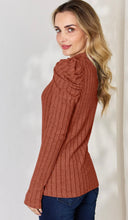 Load image into Gallery viewer, Burnt Orange Ribbed Long Sleeve With Cinched Shoulder Detail
