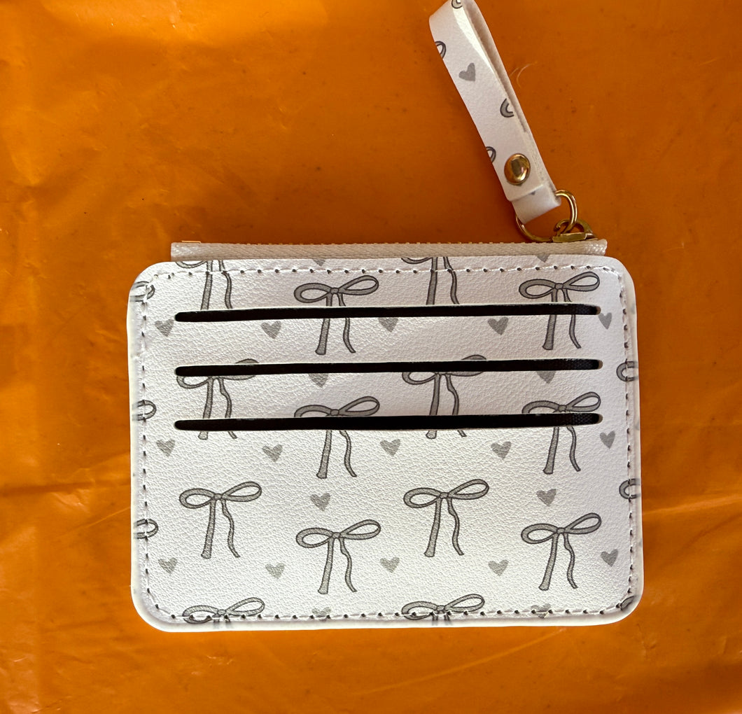 White With Grey Bows Card Holder