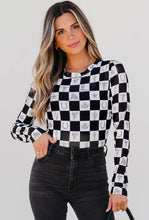 Load image into Gallery viewer, Black/White Western Themed Long Sleeve Mesh Top
