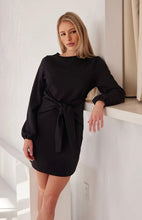 Load image into Gallery viewer, Black Long Sleeve Dress With Tie Detail In Front
