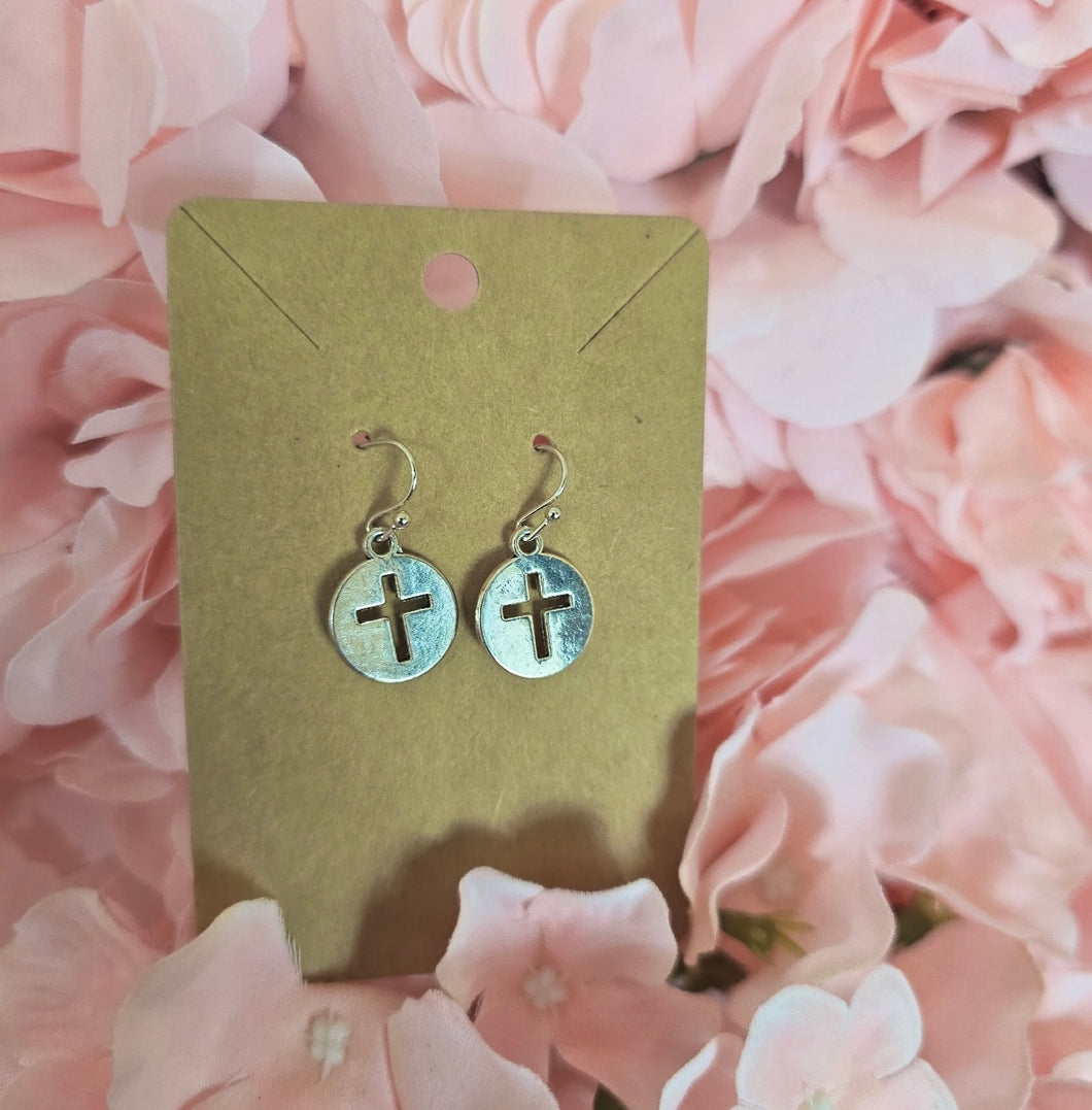 Silver Circle Dangles With Cut Out Cross