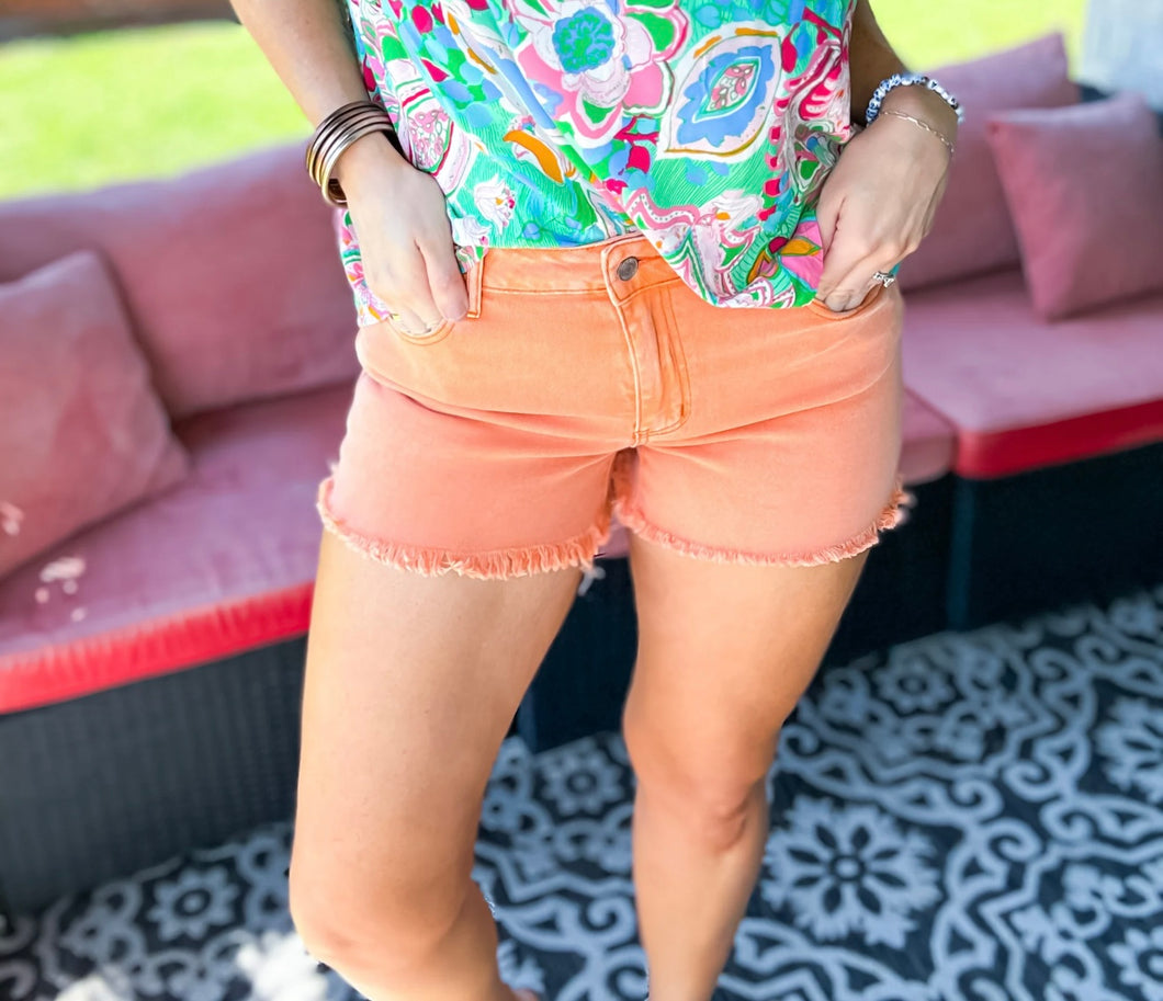 Zenana Orange Frayed Shorts