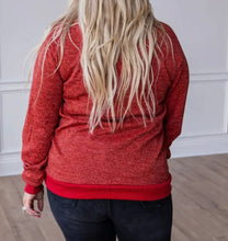 Load image into Gallery viewer, Glitter Red Long Sleeve with “Cheerful” in the center
