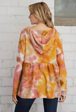 Load image into Gallery viewer, Tie Dye Waffle Knit Top With Criss Cross Front &amp; Hood
